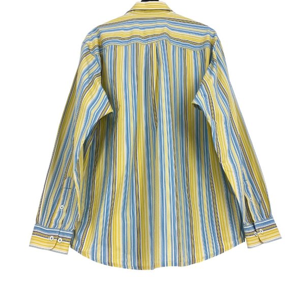 INDIGO PALMS Yellow Multi-Stripe Embroidered Button Up Long Sleeve Shirt Size XL - Picture 12 of 16